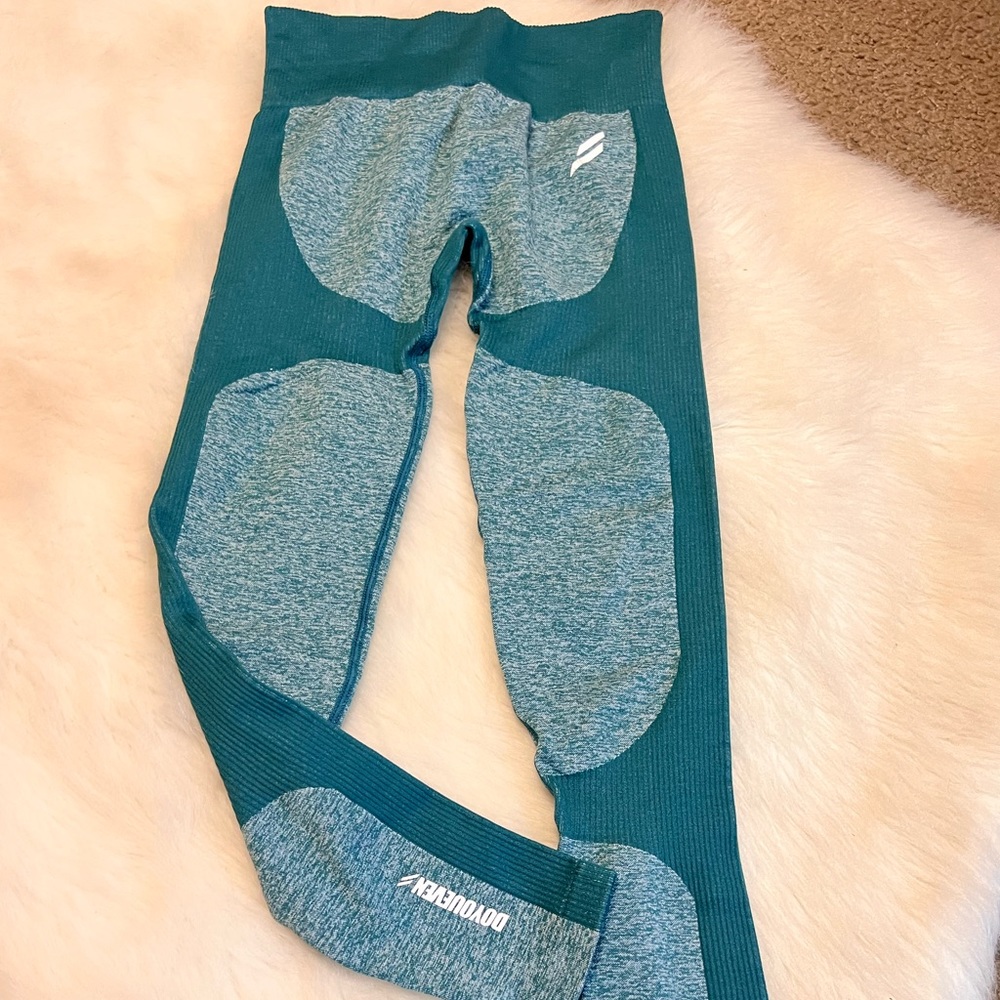 doyoueven women’s sz s seamless turquoise tummy control workout leggings 0171